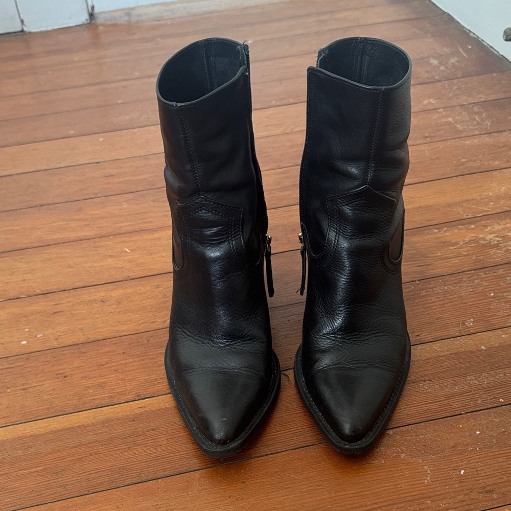Mango Black Leather Ankle Booties